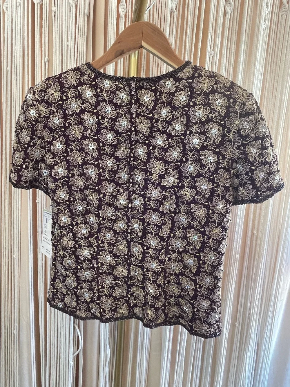 NWT vintage Adrianna Papell beaded silk short-sleeve floral top burgundy gold